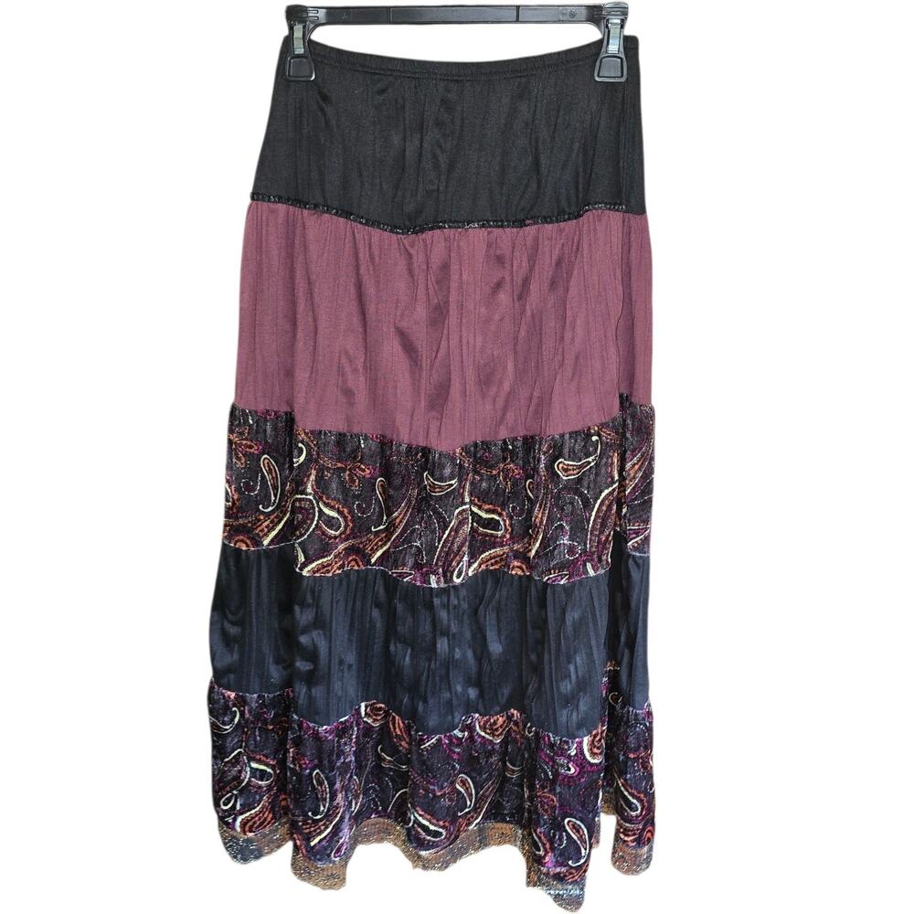 Vintage Y2k Whimsygoth Boho Witch Fang Maxi Skirt Paisley Patchwork Size Small
